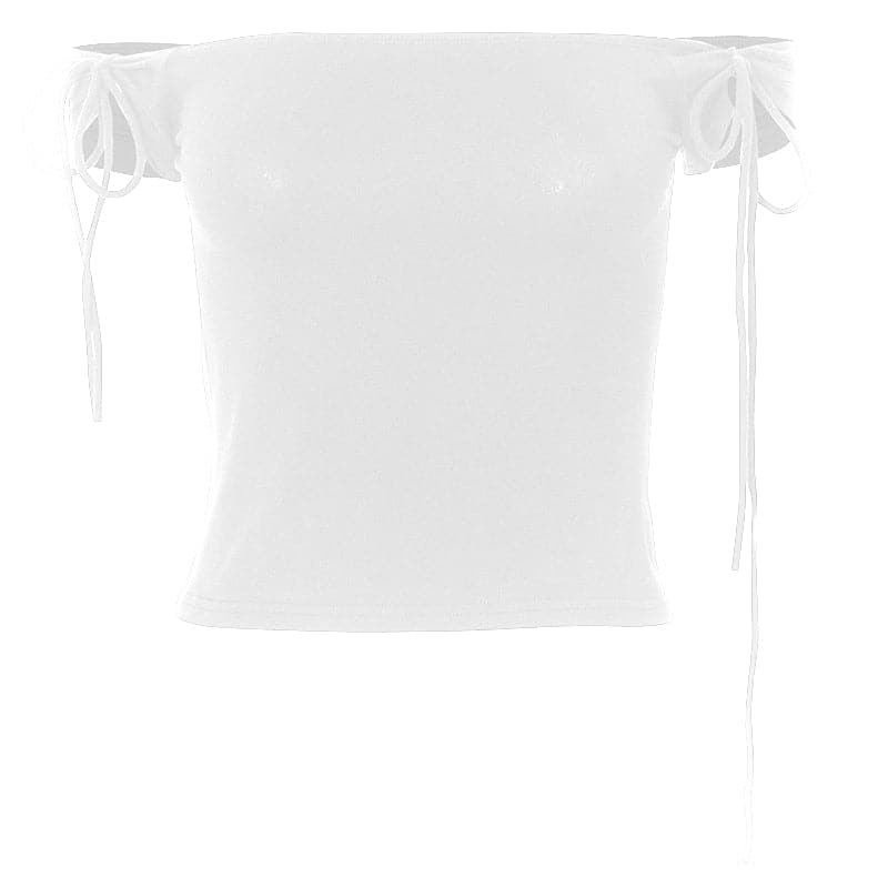 Off shoulder self tie solid top