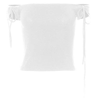 Off shoulder self tie solid top