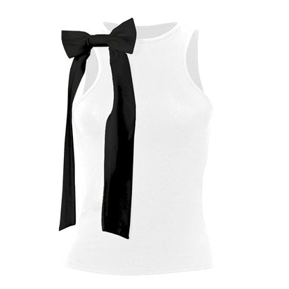Crew neck bowknot applique tank top