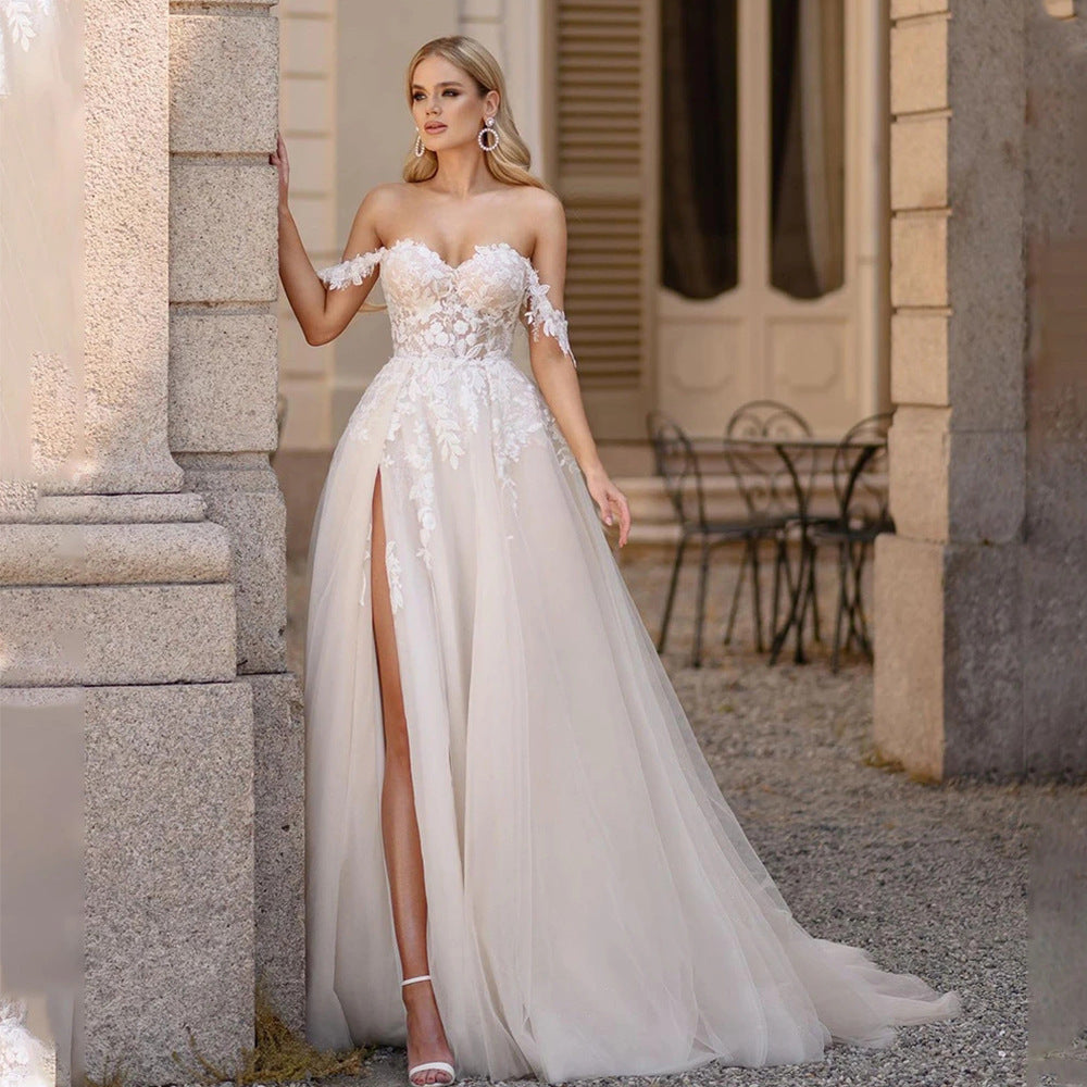 White Sheer Back Lace Mermaid Wedding Dress
