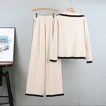 Apricot - Knitted Lapel Cardigan Two Piece Set