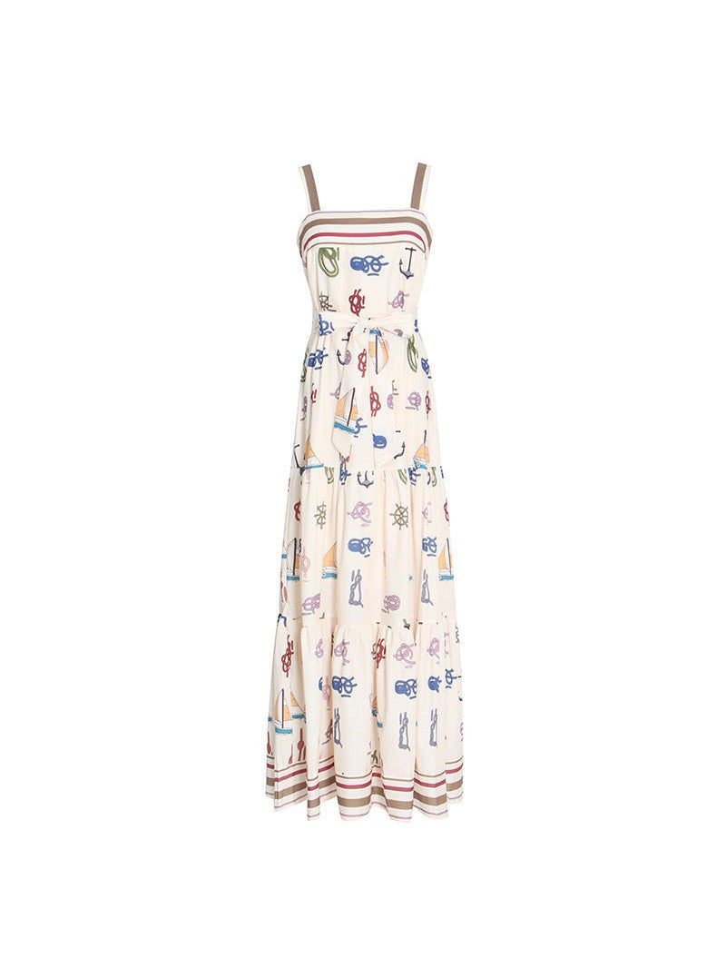 Beach Print Cutout Sundress Maxi Dress