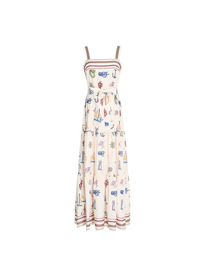Beach Print Cutout Sundress Maxi Dress