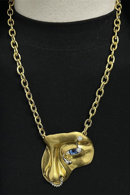 Exaggerated Face Mask Pendant Necklace