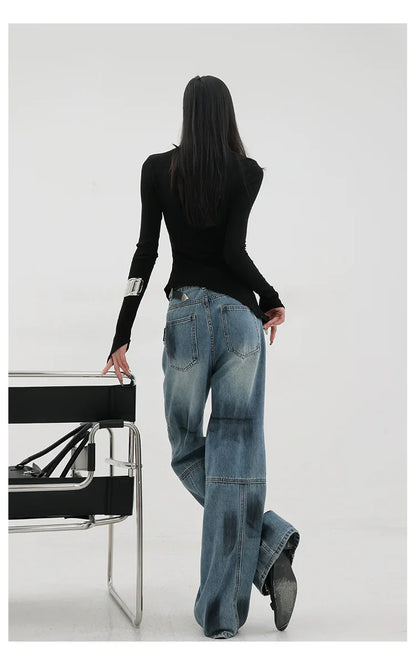 Vintage Distressed And Dirt-Dyed Patchwork Wide-Leg Jeans