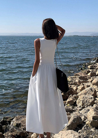 Isla Flowy Maxi Dress – Sleeveless White Summer Dress with Pockets