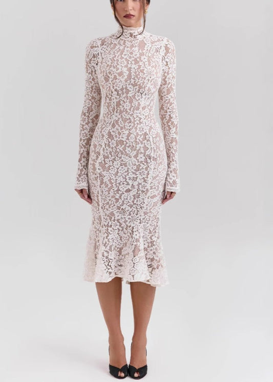 Juliette - High Neck Lace Midi Dress