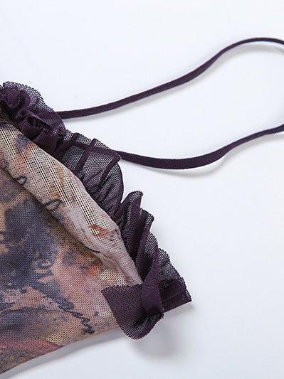 Cutout Suspender Ear Print Loose Fitting Cropped Maxi Dress