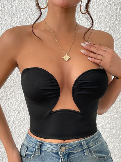 Steel Ring Hollow Out Pleated Backless Short Tube Top