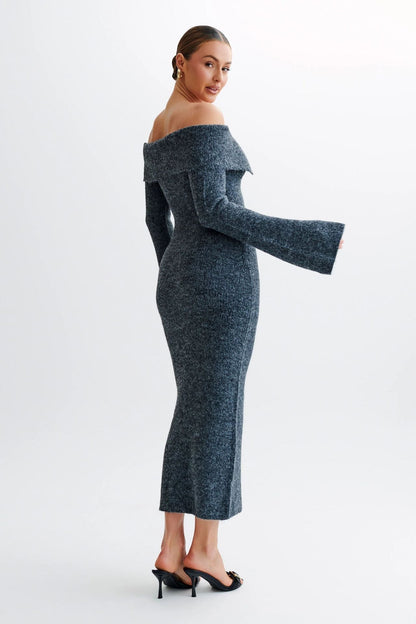 Slim Fitted Off-Shoulder Long Sleeve Sweater Dress