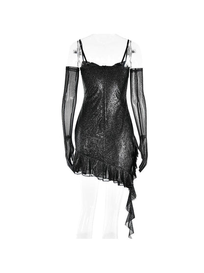 Mesh Silver Strap Tube Top Backless Hip Dress