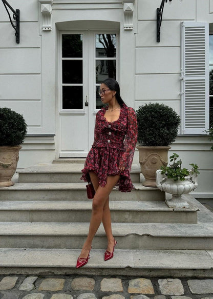 Roselle Ruffled Floral Mini Dress
