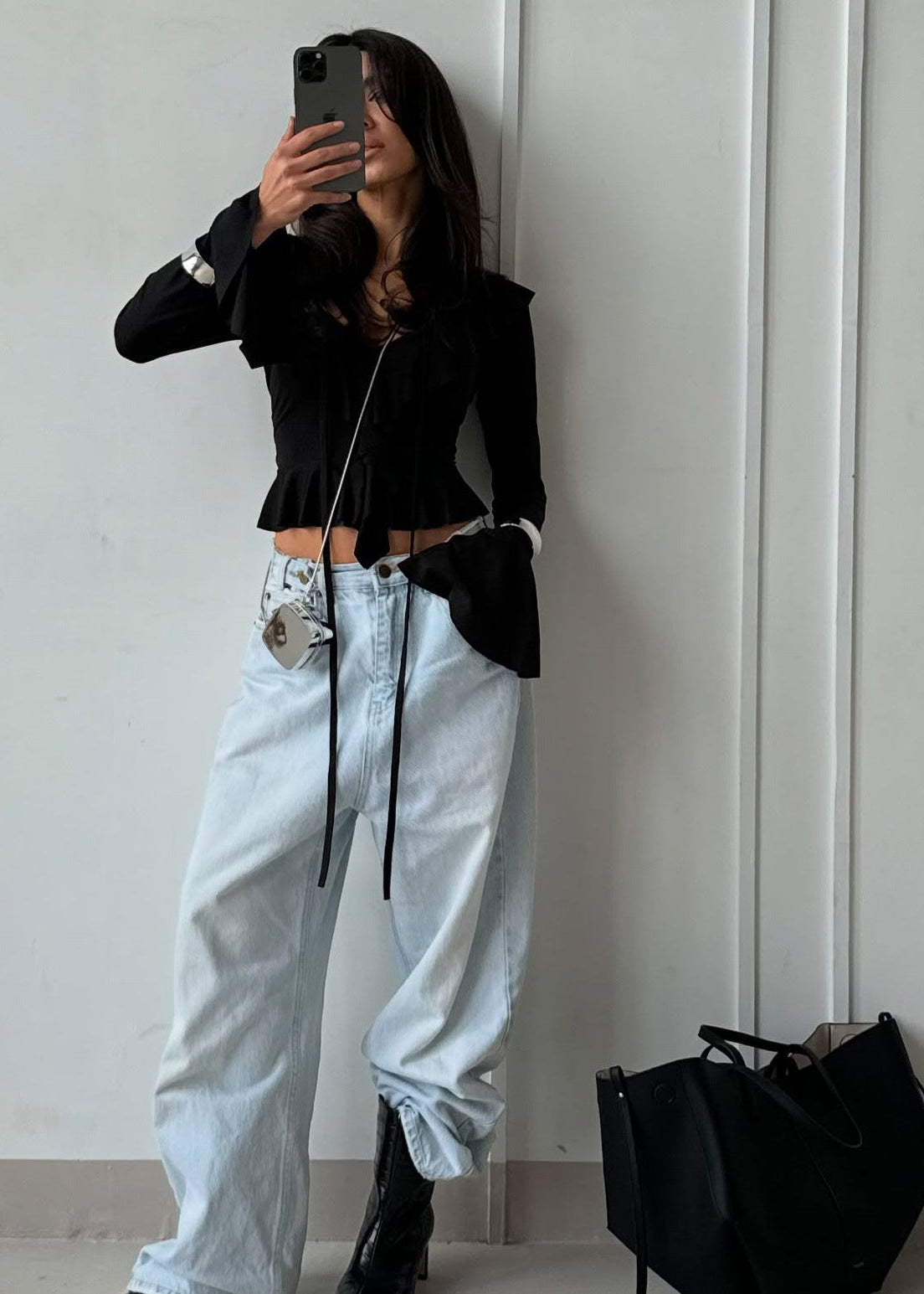 Amaya - Ruffled Tie-Front Long Sleeve Top