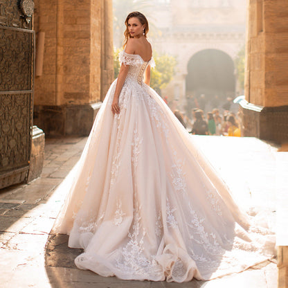 Off-Shoulder Starry Long Train Wedding Dress