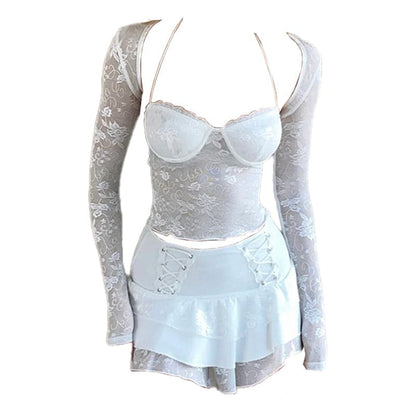 Halter long sleeve shrug lace 2 piece top