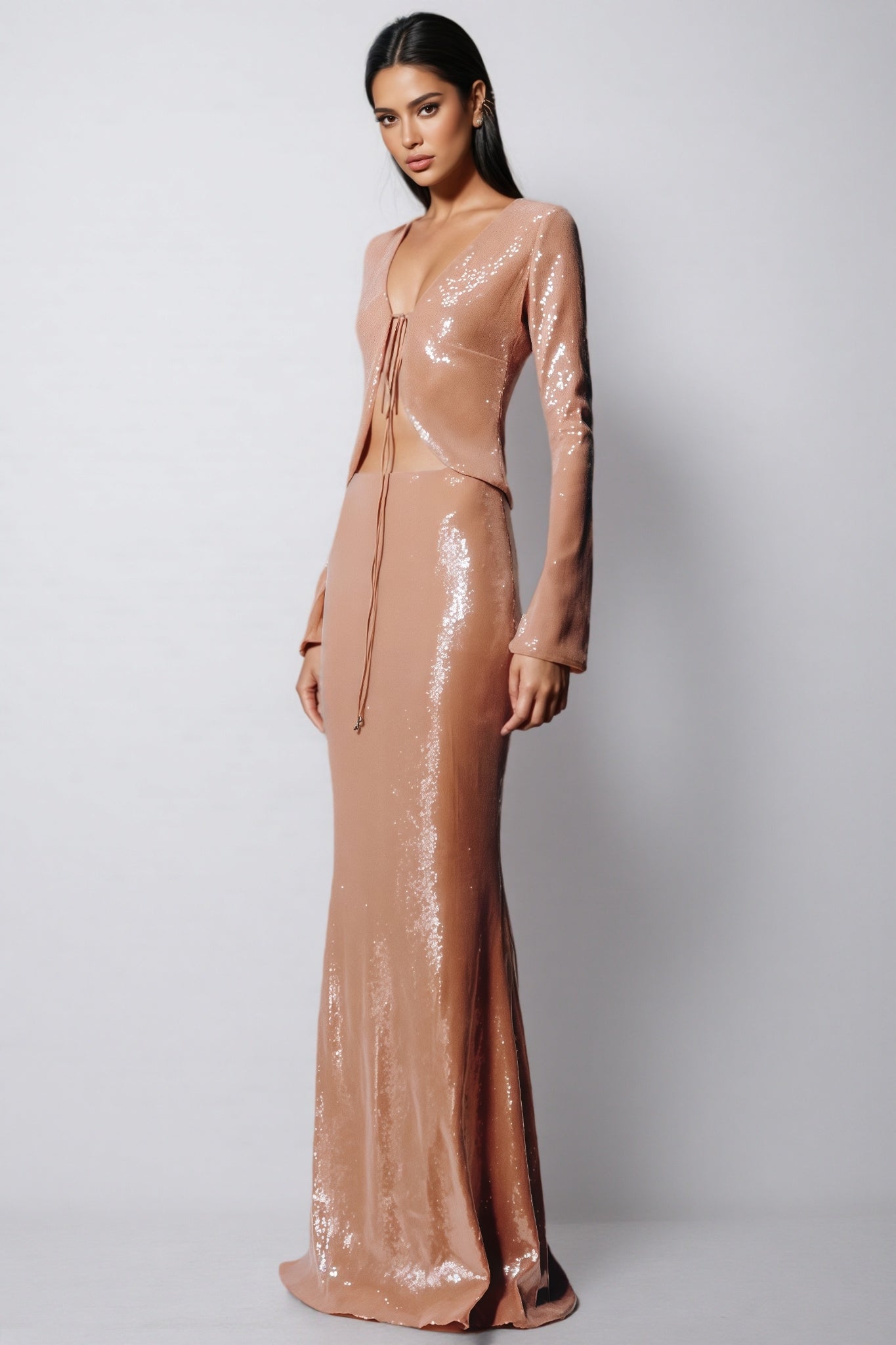 Jacksda Sequined Fishtail Maxi Dress Set