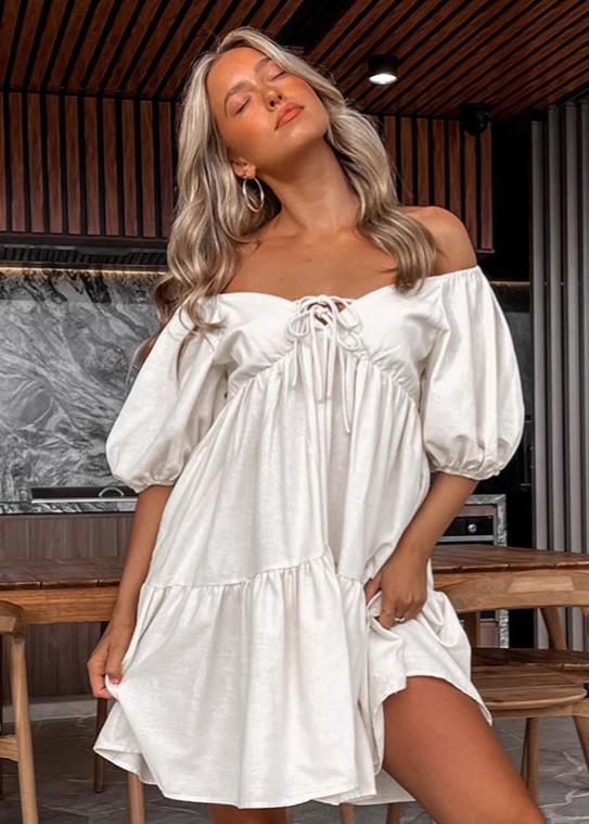 Isla - Off-Shoulder Puff Sleeve Mini Dress