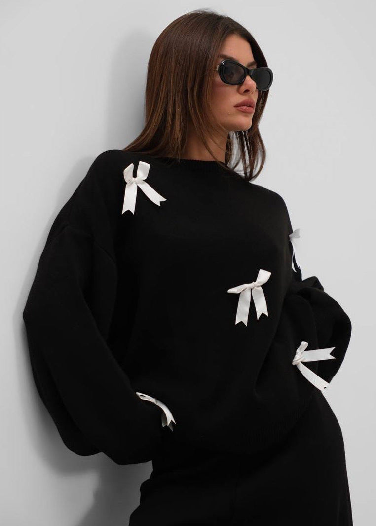Ribbon-Accented Knit Set