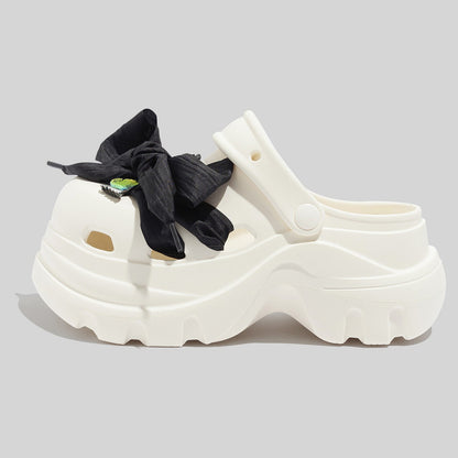 Women's Fashionable White Chunky Clogs With Appliques And Accessories