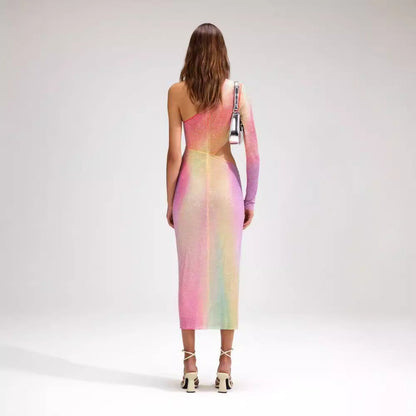 Asymmetrical Off-Shoulder Colorful High-End Prom Dress