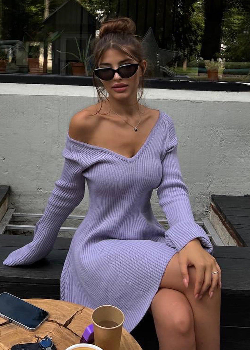 Celeste Knit - Off-Shoulder Flare Sleeve Dress