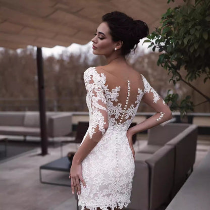 French V-Neck Long Sleeve Wedding Dress
