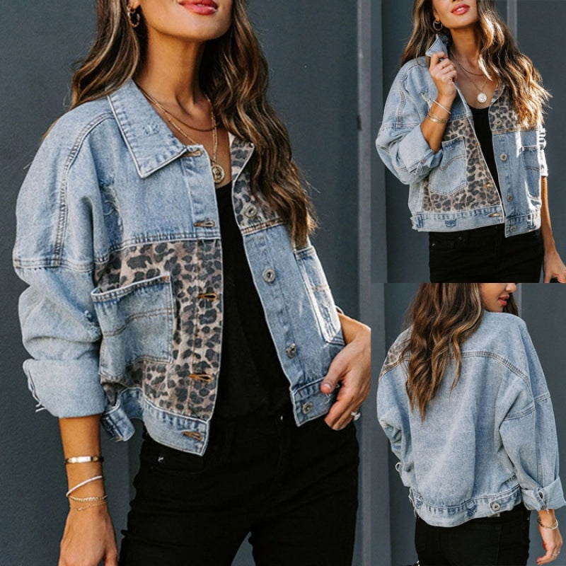 Women's Casual Denim Jacket – Trendy Animal Print Patch Jacket