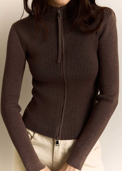 Mila Ribbed Knit Zip-Up Sweater