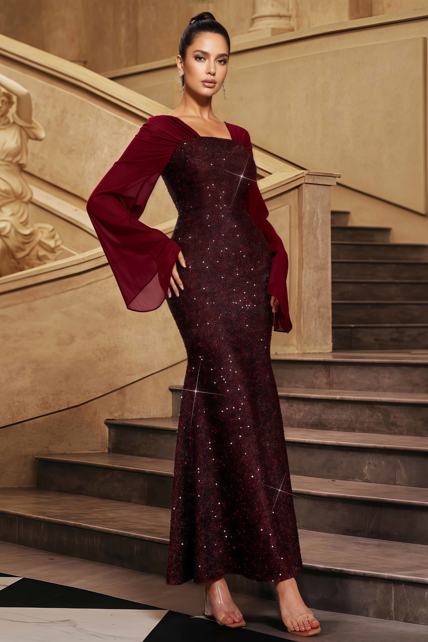 Antony Red V-Neck Sequined Maxi Dress