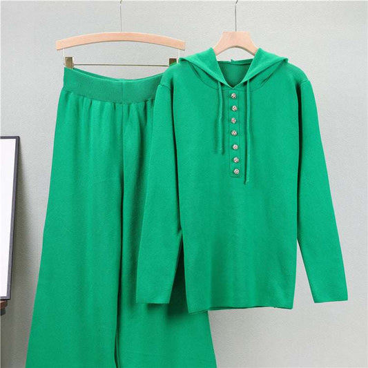 Green - Fashion Knitted Sweater Two Piece Set