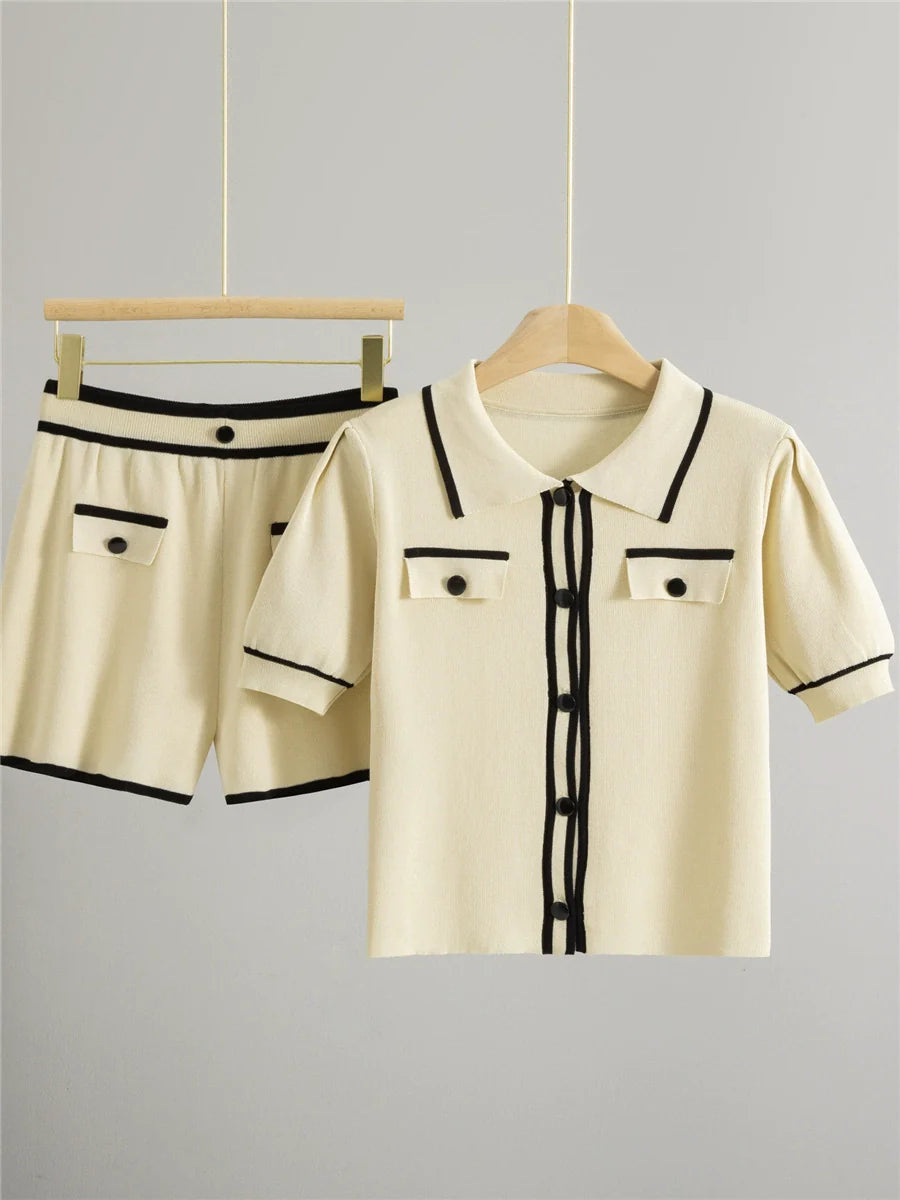 Apricot – Casual Short Cardigan Two-Piece Set