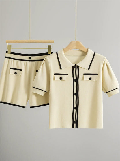 Apricot – Casual Short Cardigan Two-Piece Set