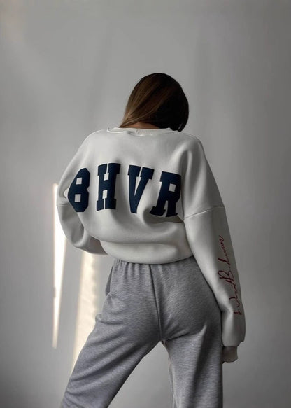 Embroidered Oversized Sweatshirt - Bold Lettering