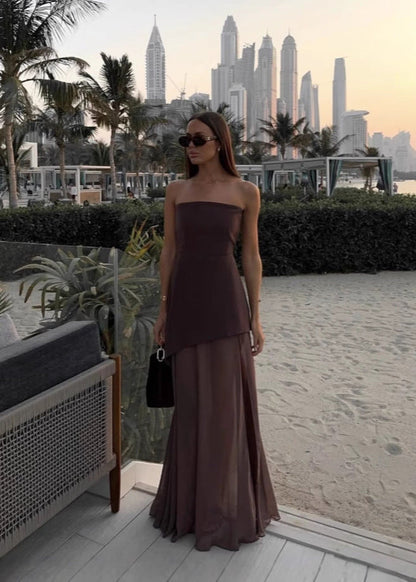 Seraphina – Strapless Chiffon Panel Gown with Asymmetrical Drape