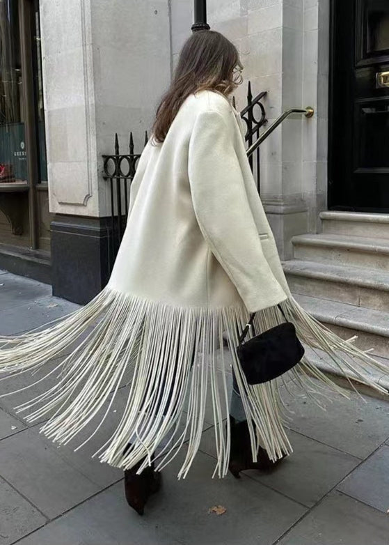 Fringe-Detail Wool Coat