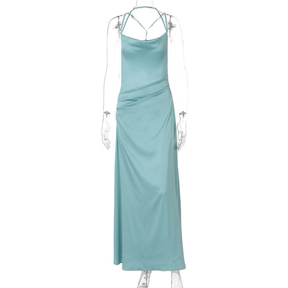 Backless Evening Dress Solid Color Swing Collar Dress