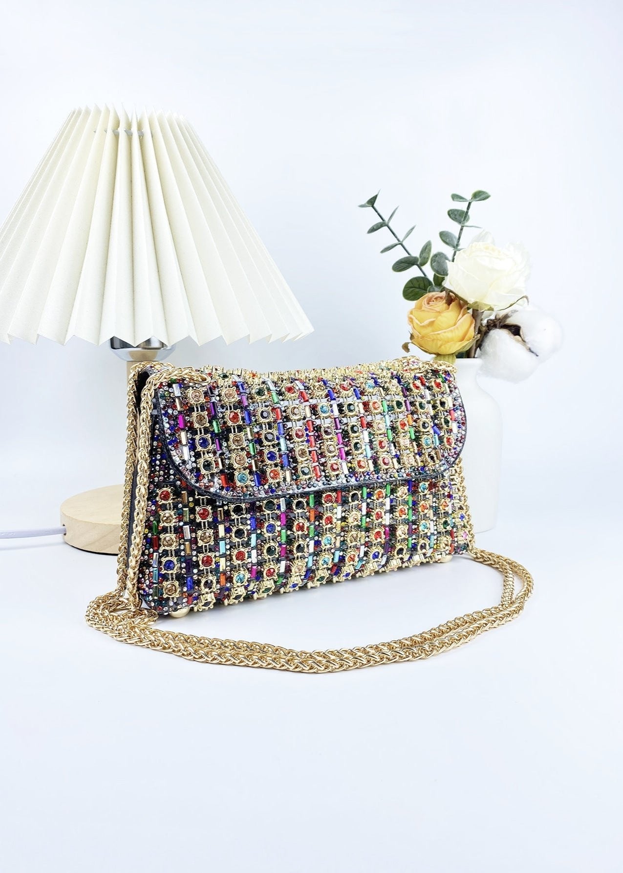 Aurora - Multi-Color Crystal Chain Shoulder Bag