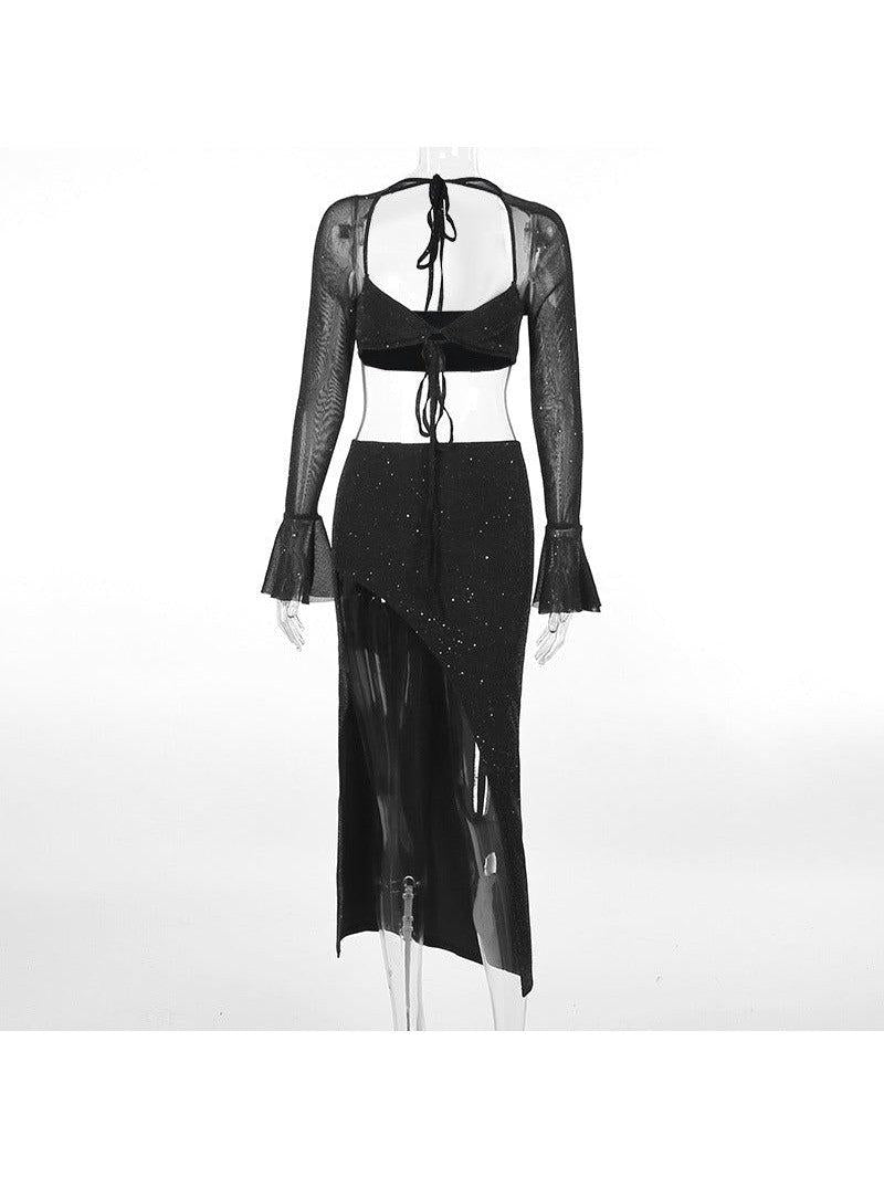 Shimmer Backless Crop Top & Sheath Skirt Coord Set