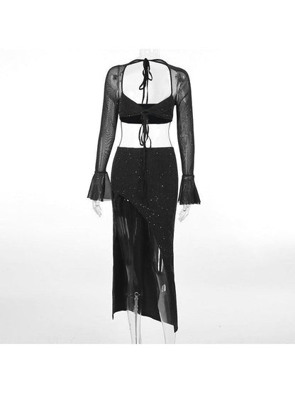 Shimmer Backless Crop Top & Sheath Skirt Coord Set