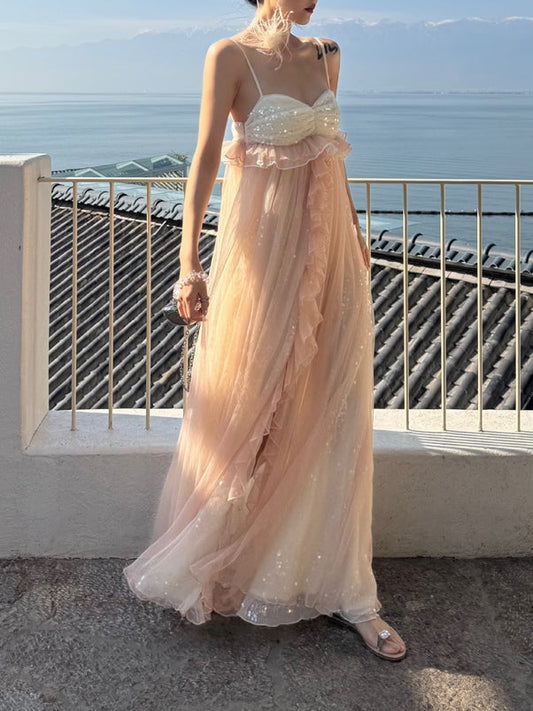 Glimmering Tulle Fairycore Sequin Maxi Dress Dreamy Resort Gown