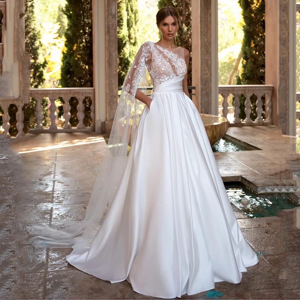 Deep V-Neck Long Train Wedding Dress