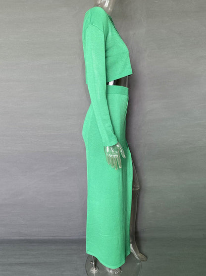 Sexy Slit Dress Tassel Hollow Out Cutout Sweater Coord Set