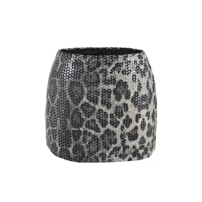 Leopard Sequin Low-Waist Mini Skirt