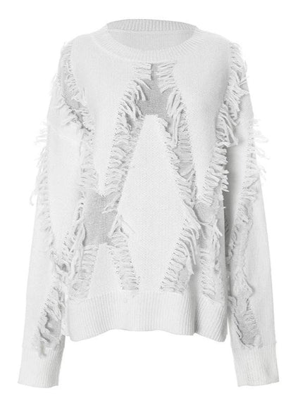 Fringed Textured Oversized Knit Sweater