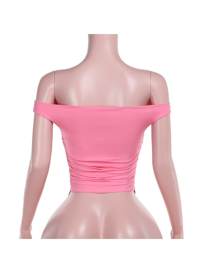 Off Shoulder Pleated Crop Top