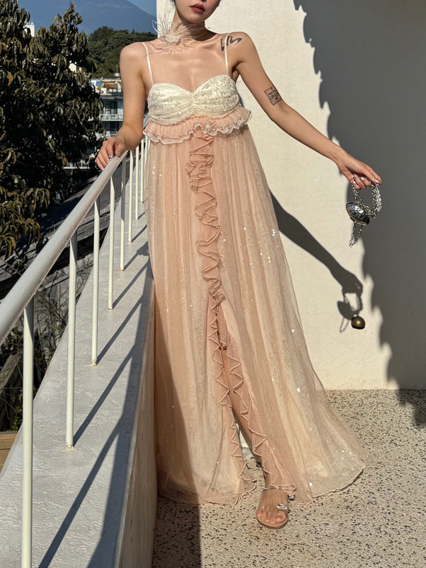 Glimmering Tulle Fairycore Sequin Maxi Dress Dreamy Resort Gown