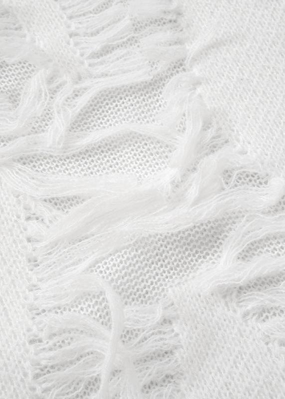 Fringed Textured Oversized Knit Sweater