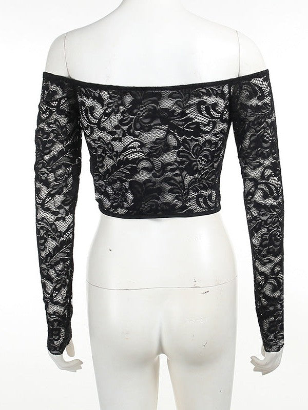 See through Push up Off Shoulder Lace Waist Full Sleeves Top