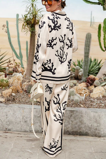 From Desk To Dinner Satin Unique Print Button Down Oversized Blouse