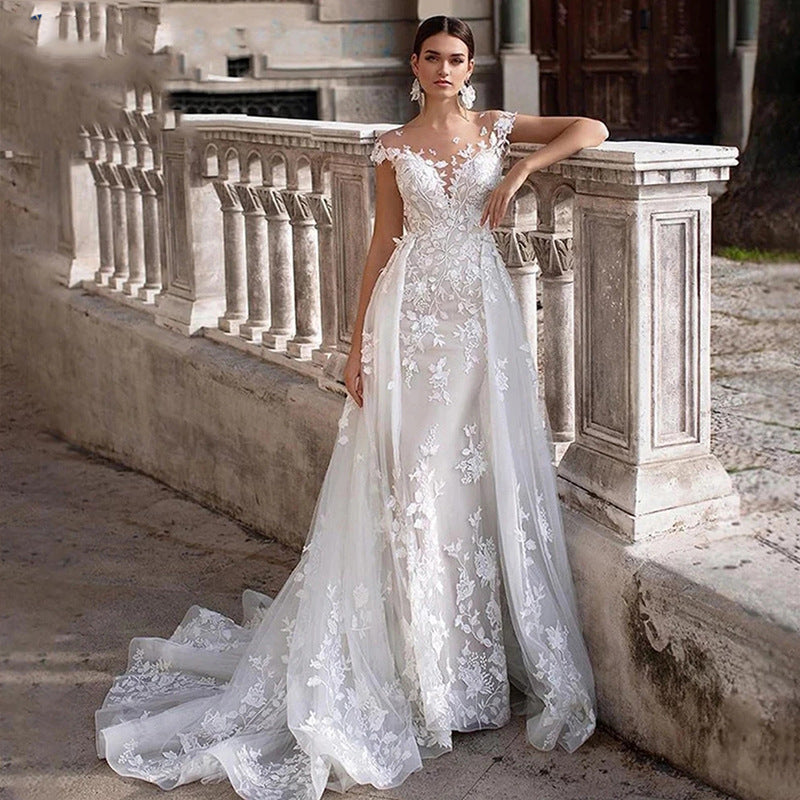 Lace Round Neck Two-Way Wedding Dress